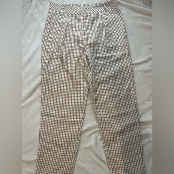 Yellow/Brown Gingham Print Staight Leg Pants - Picture 2 of 5